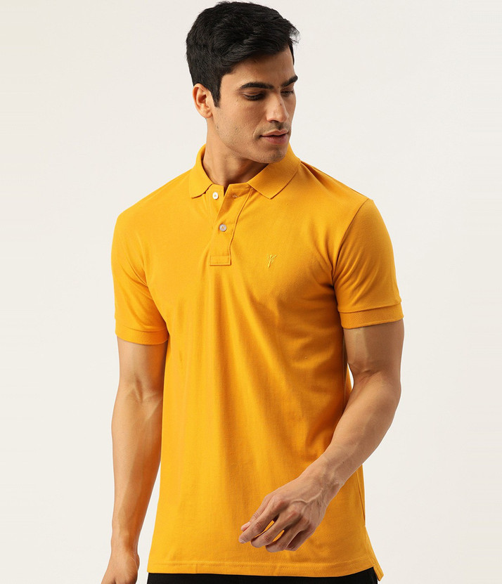 GHPC Solid Men Polo Neck Gold T-Shirt 
