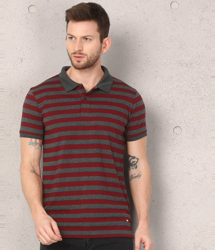 Buy METRONAUT Striped Men Polo Neck Red 