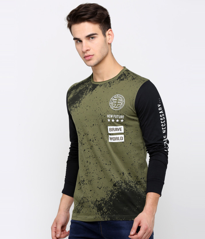 Buy MANIAC Printed Men Round Neck Black 
