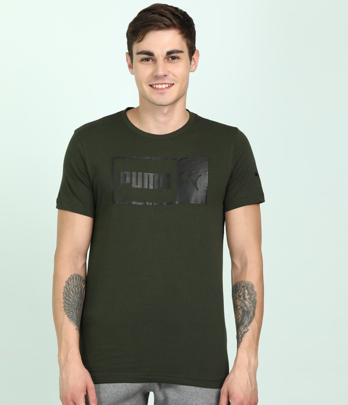 PUMA Printed Men Round Neck Dark Green 