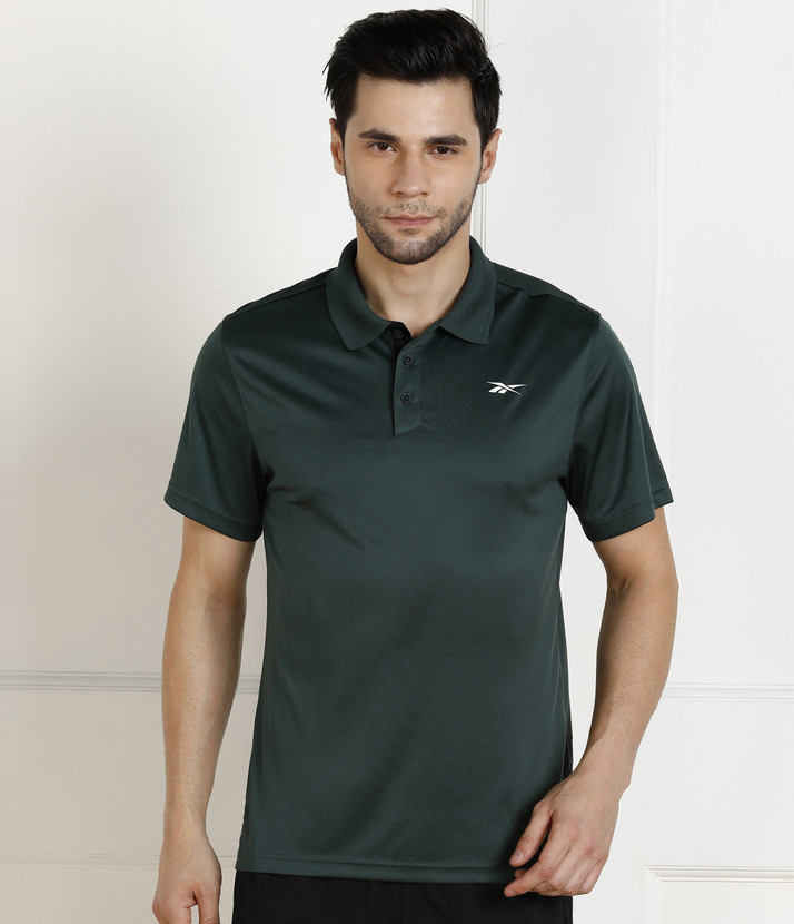 REEBOK Solid Men Polo Neck Dark Green T 