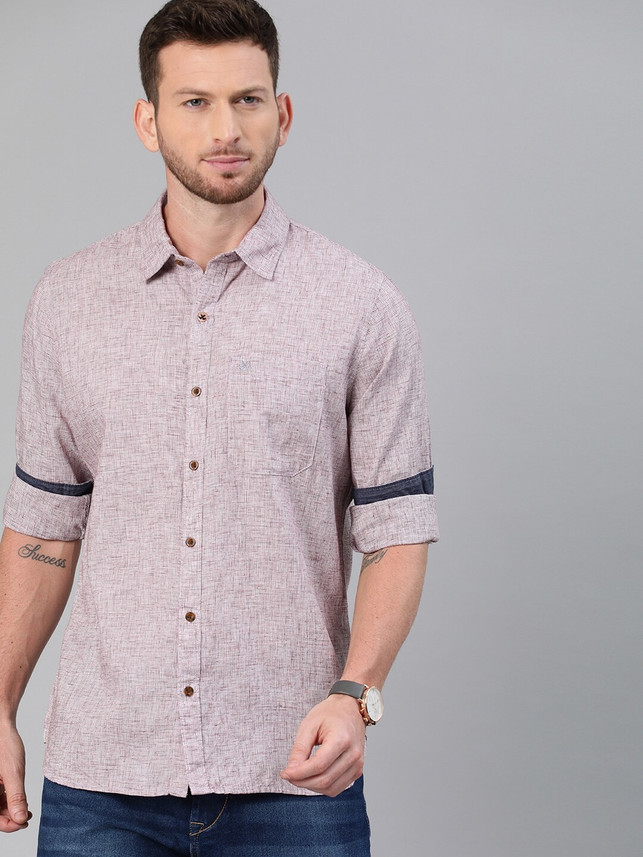 WROGN Men Self Design Casual Maroon 
