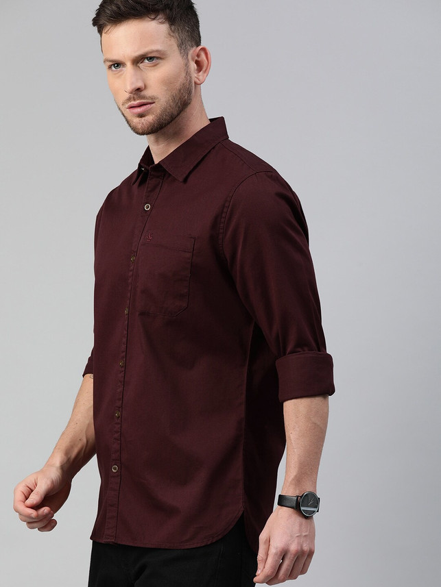 WROGN Men Solid Casual Maroon Shirt 