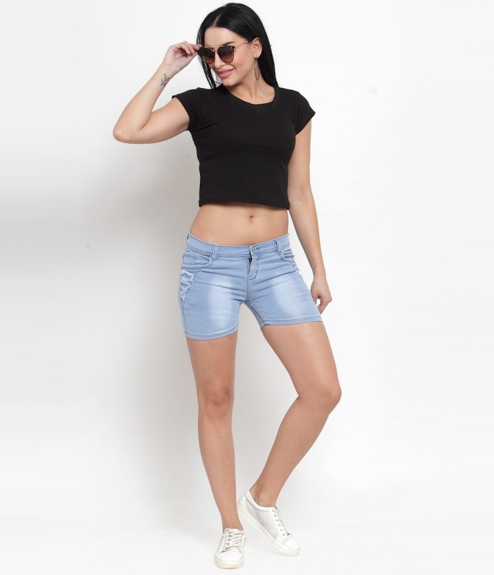 A-Okay Washed Women Blue Hotpants - Buy 