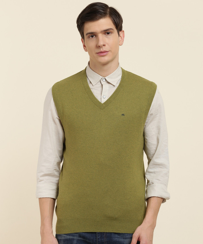V Neck Casual Men Green Sweater 