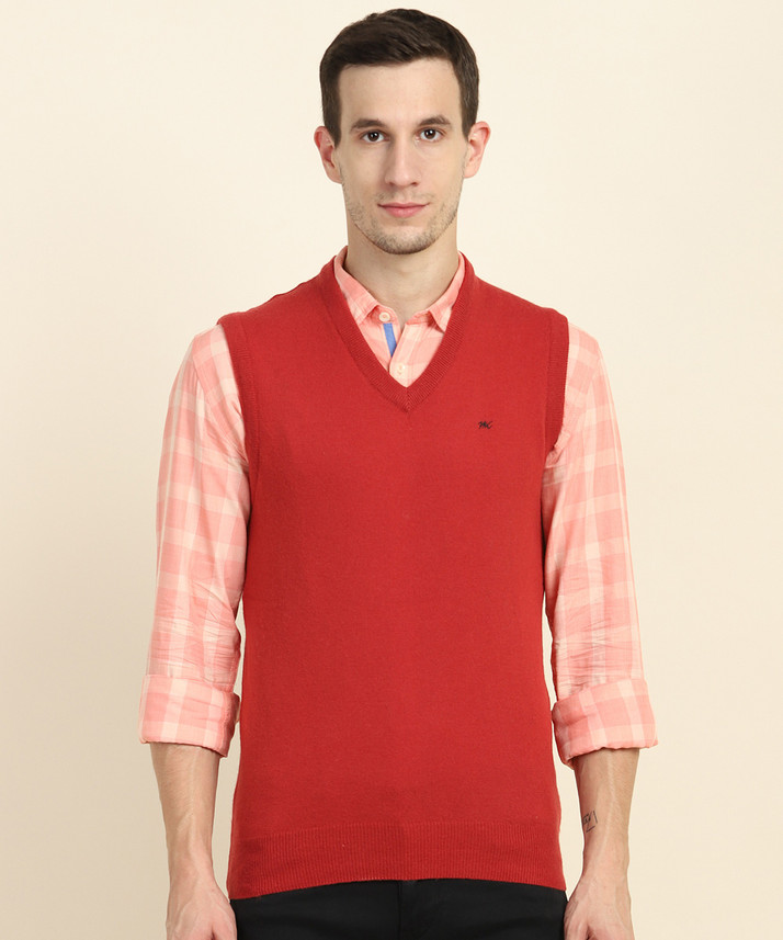 V Neck Formal Men Red Sweater 