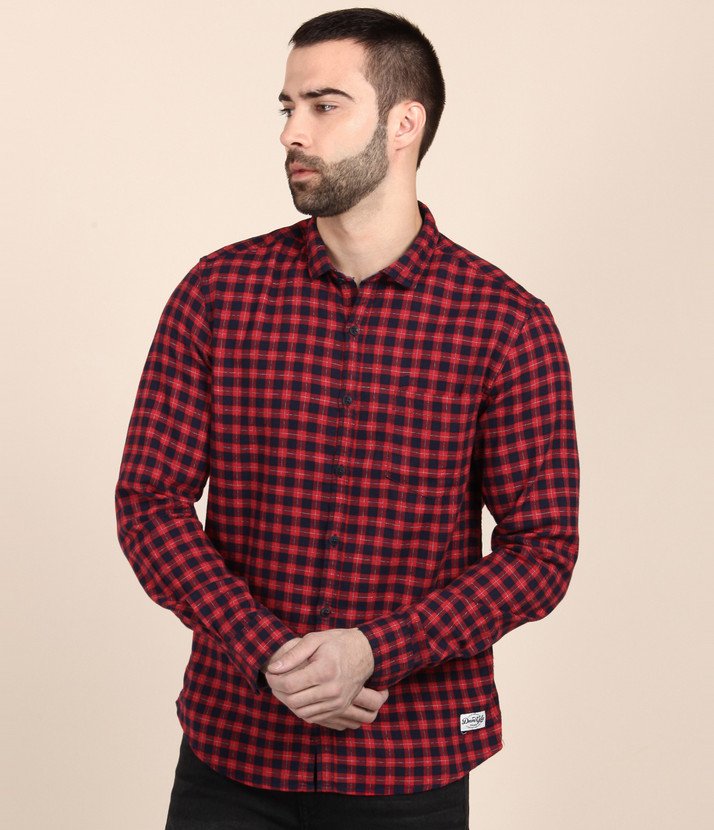FLYING MACHINE Men Checkered Casual Red 