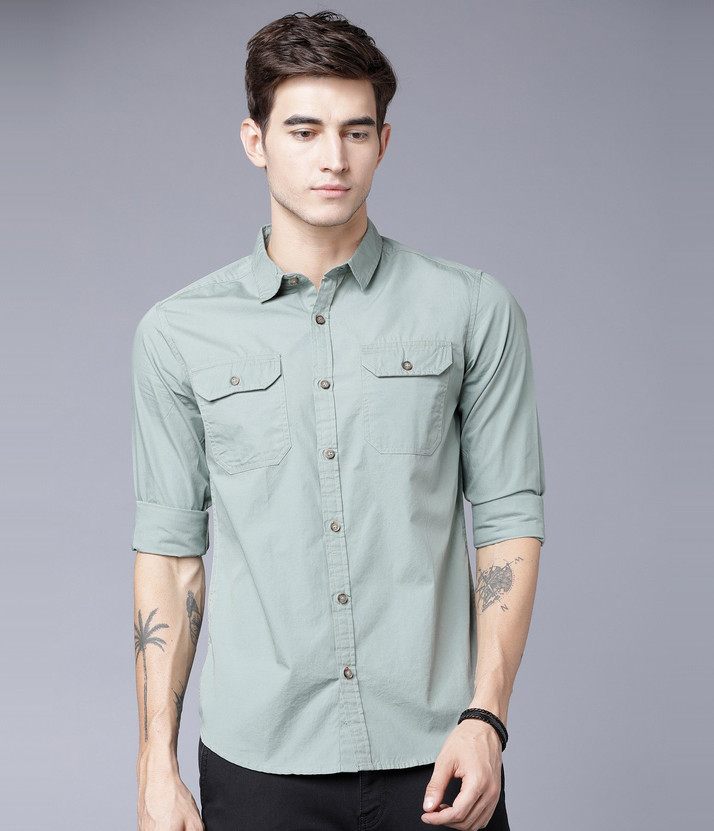 HIGHLANDER Men Solid Casual Green Shirt 