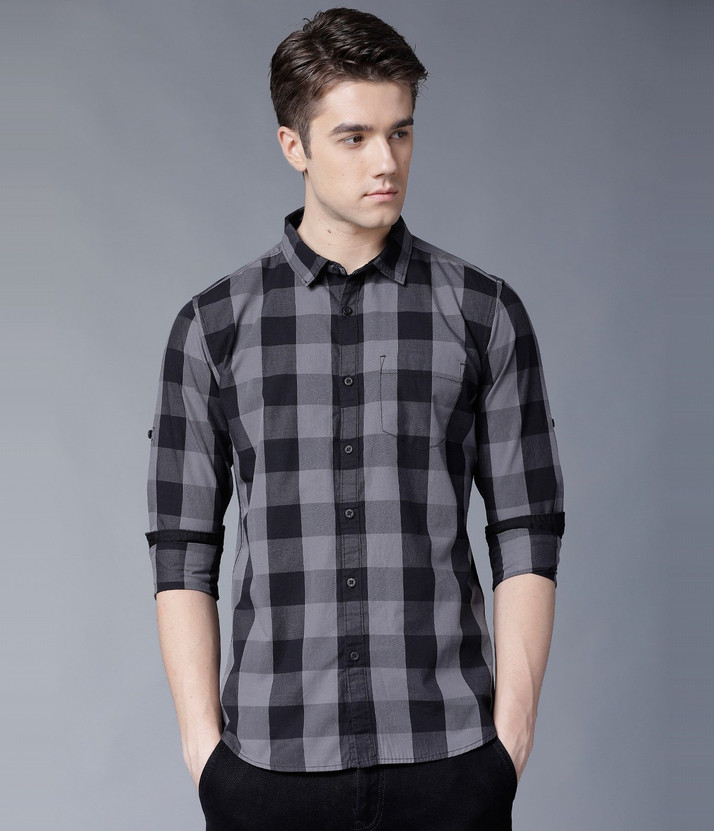 HIGHLANDER Men Checkered Casual Black 