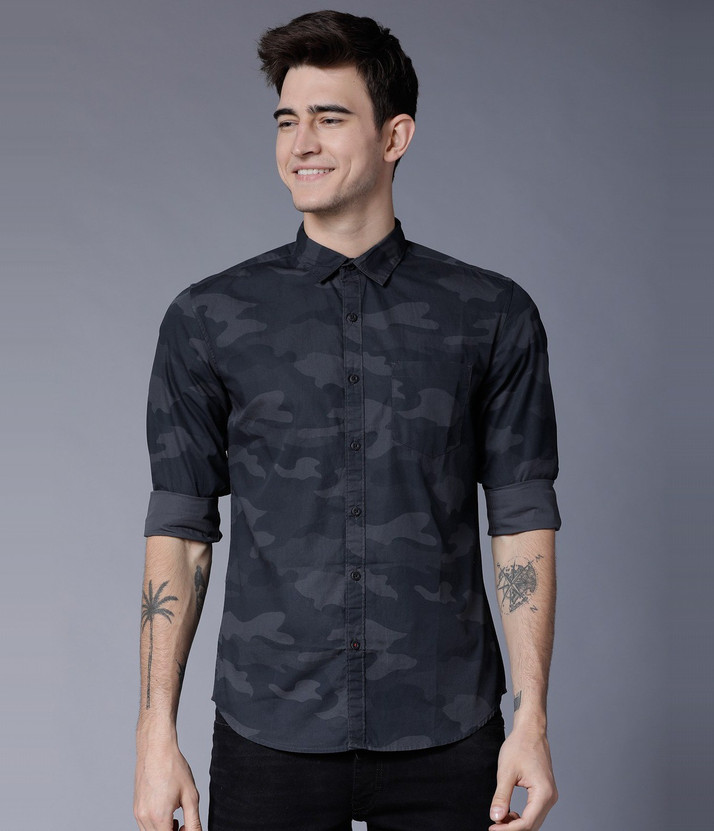 HIGHLANDER Men Printed Casual Blue 