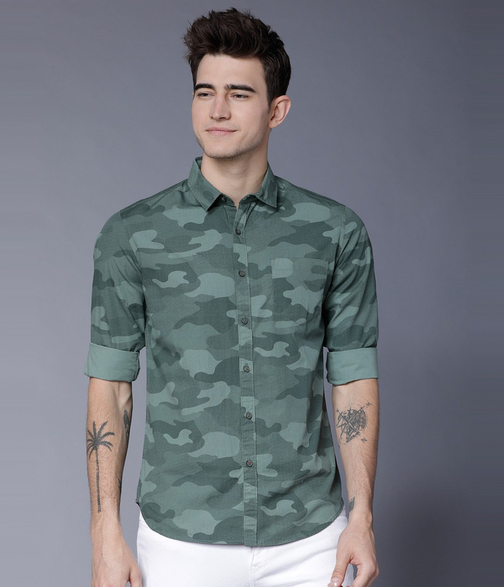 HIGHLANDER Men Printed Casual Green 