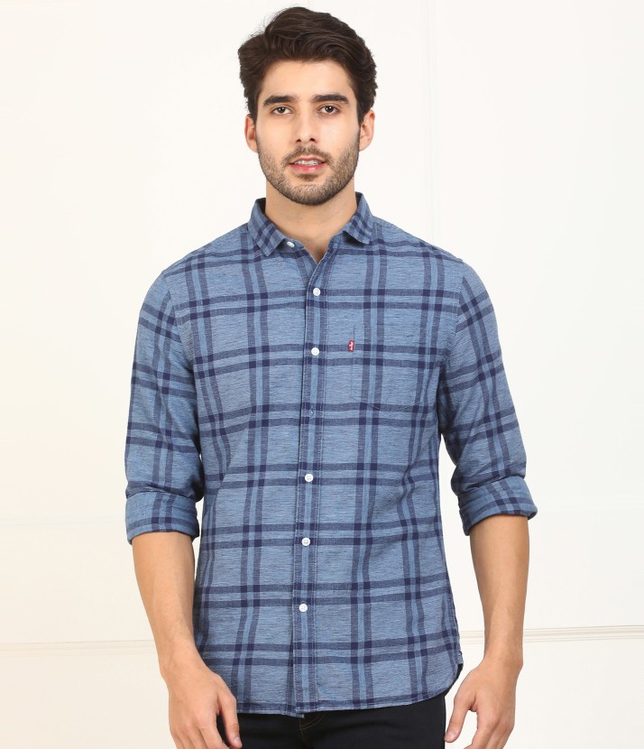 levi's men checkered casual blue shirt