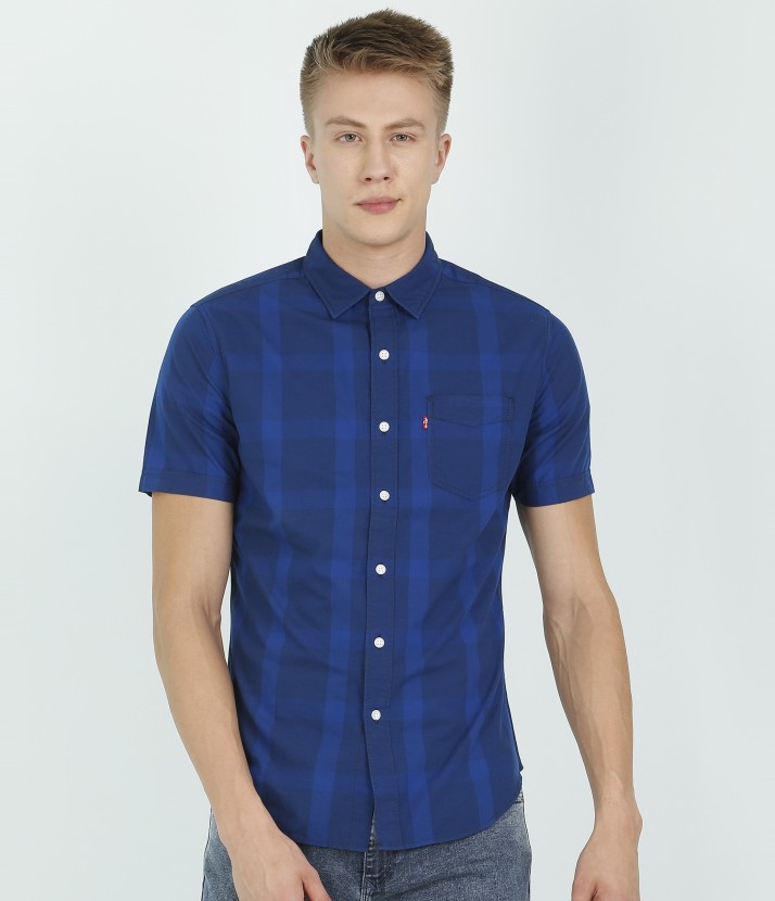 levi's men checkered casual blue shirt