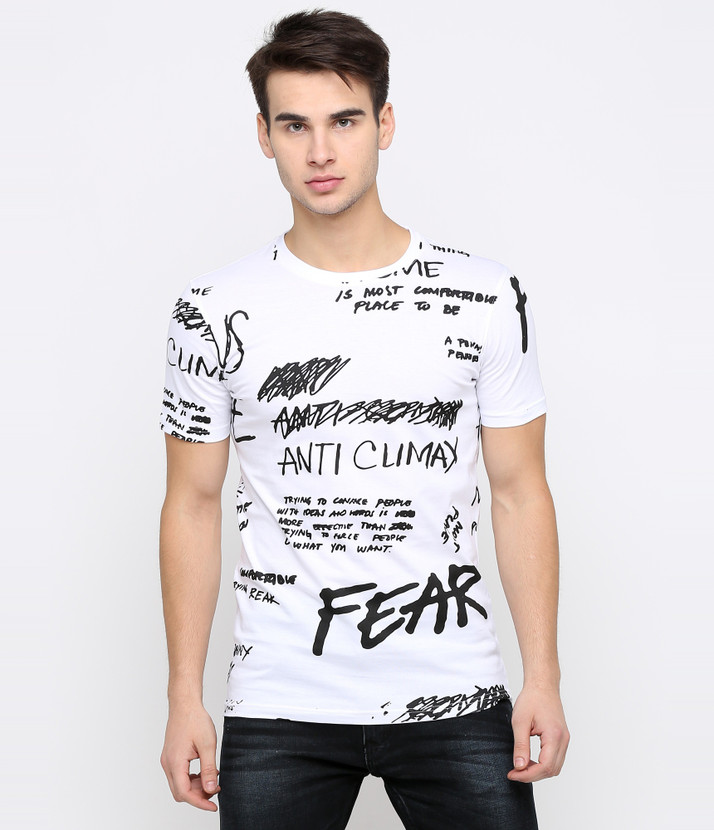 Buy MANIAC Printed Men Round Neck White 