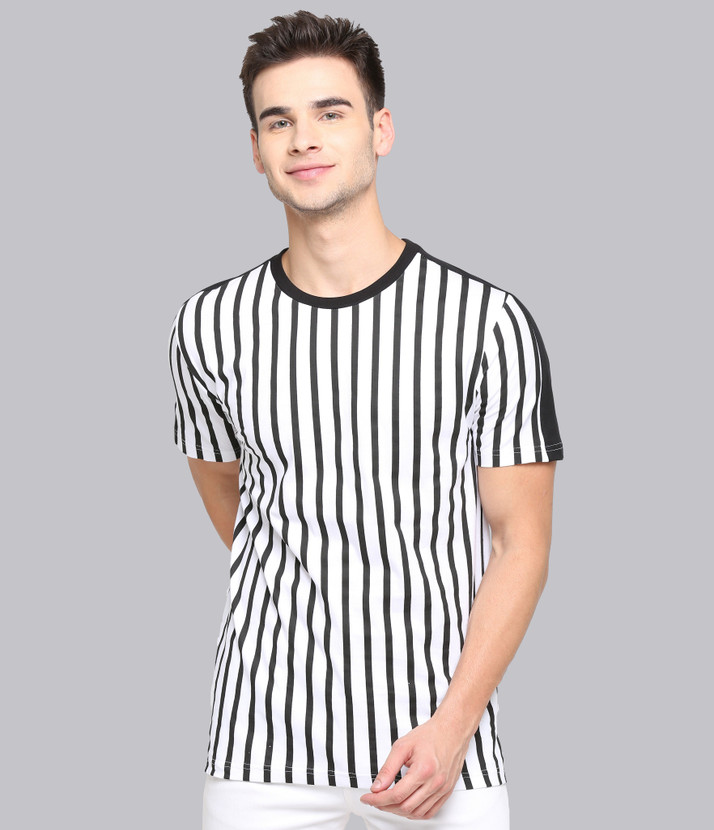Striped Men Round Neck White T-Shirt 