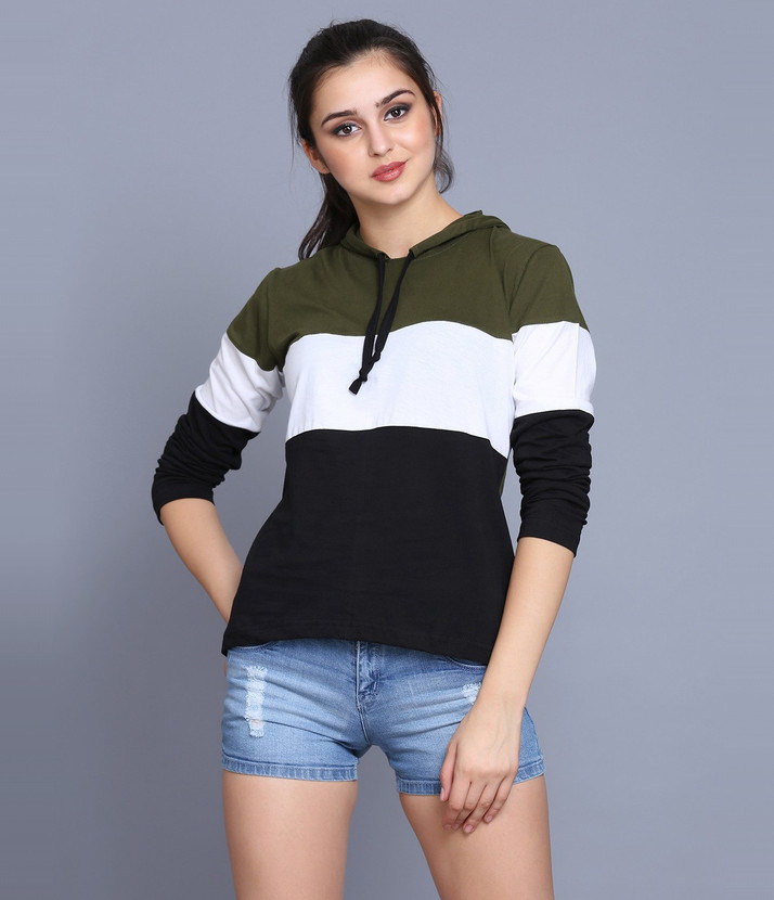 Printed Women Hooded Neck Light Green 