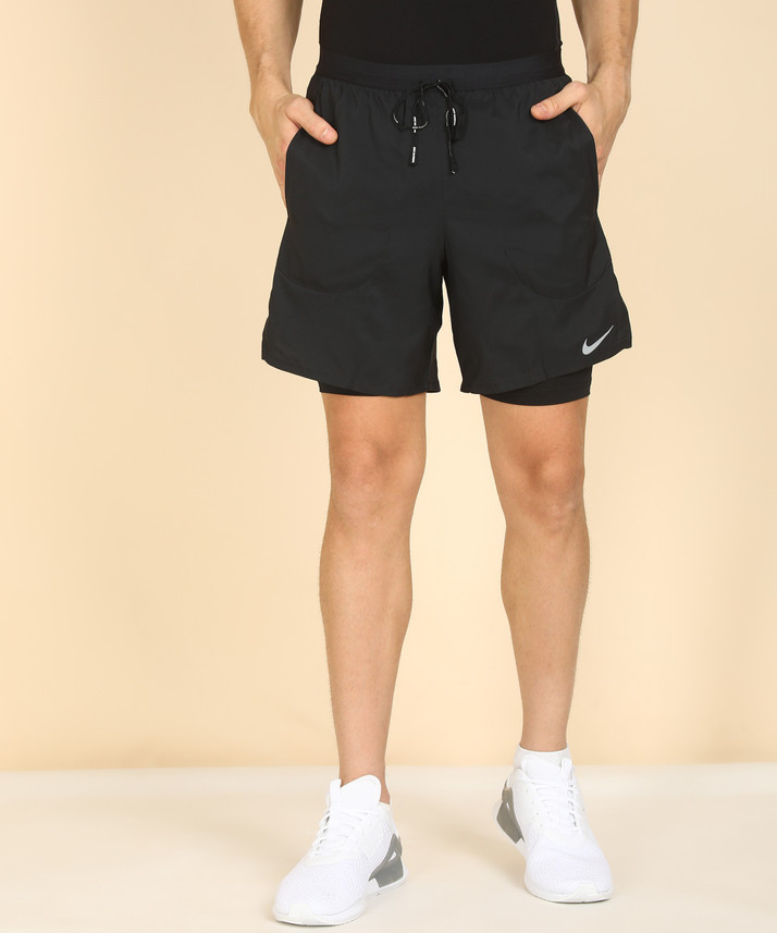 NIKE Solid Men Black Running Shorts 