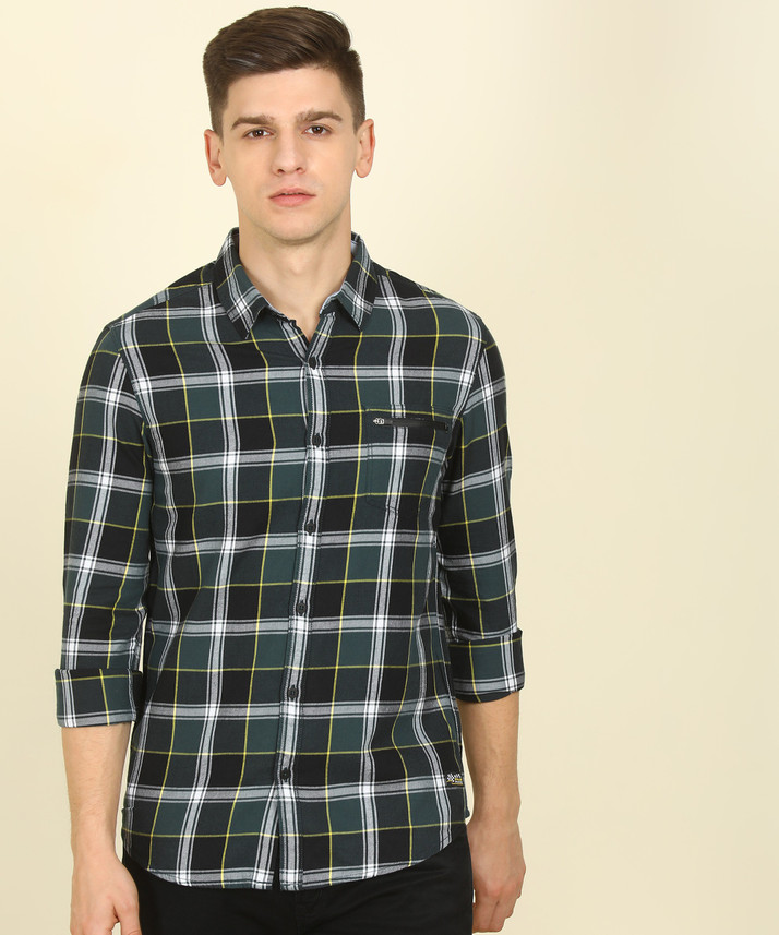 Spykar Men Checkered Casual Black Shirt 