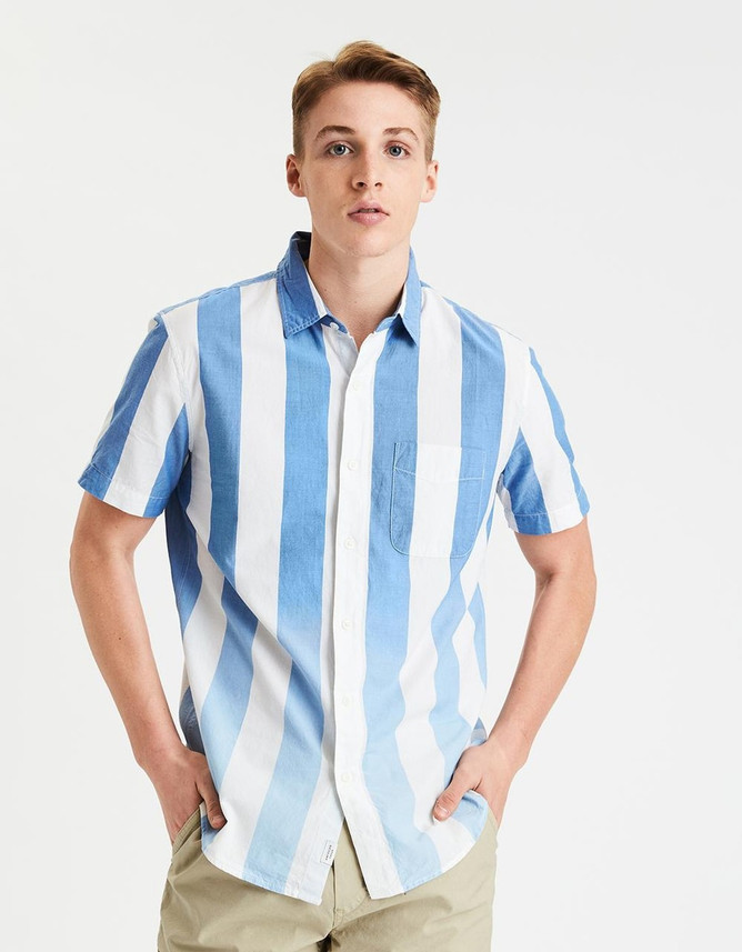 Men Striped Casual Blue Shirt 