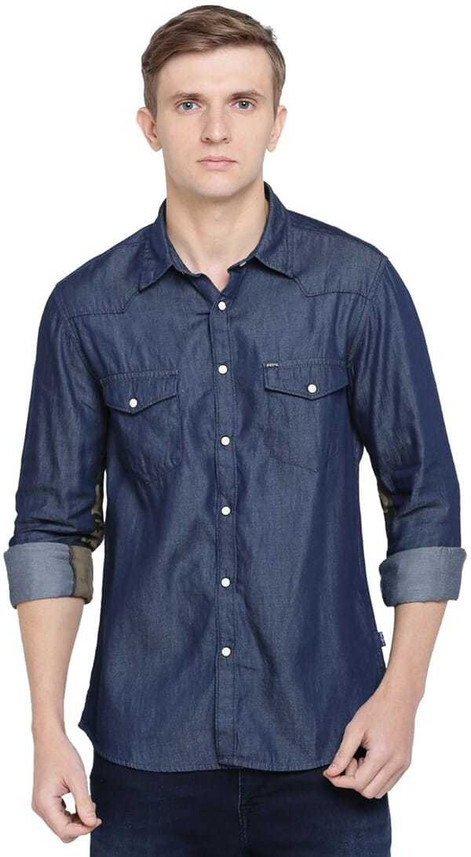 Pepe Jeans Men Solid Casual Blue Shirt 