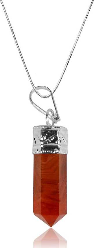 Reiki Crystal Products Carnelian Pendant Pencil Pendant Crystal Pendant Pencil Shape Stone Pendant Reiki Healing Pendant With Silver Polish Metal Chain Healing Stone Pendant With Chain Orange Pendant Carnelian Crystal Pendant