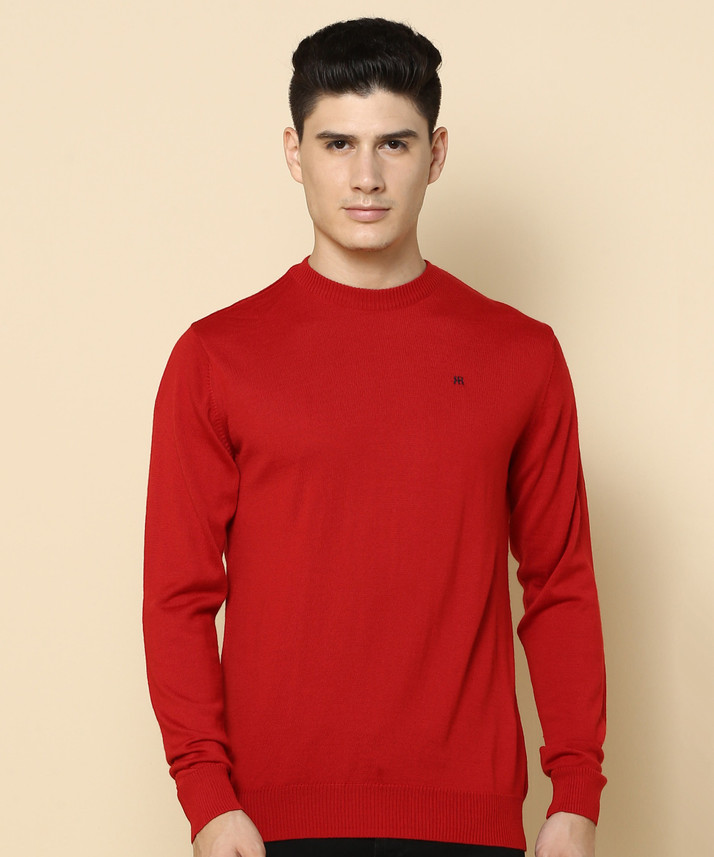 Raymond Solid Round Neck Casual Men Red 