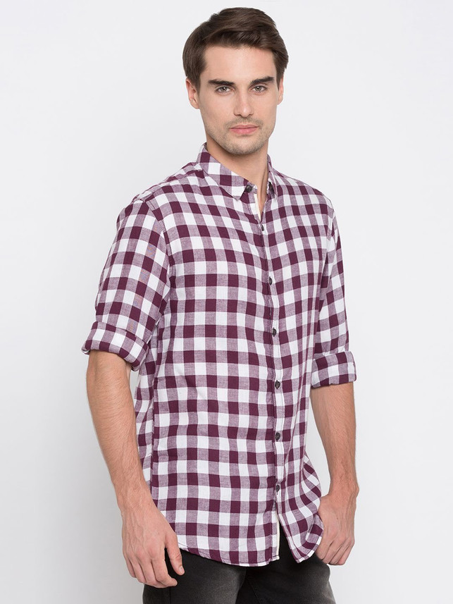 Buy Spykar Men Checkered Casual Purple 