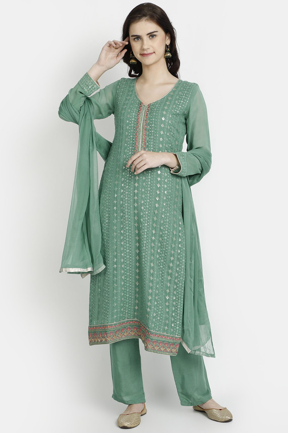 BIBA Georgette Embroidered Salwar Suit 