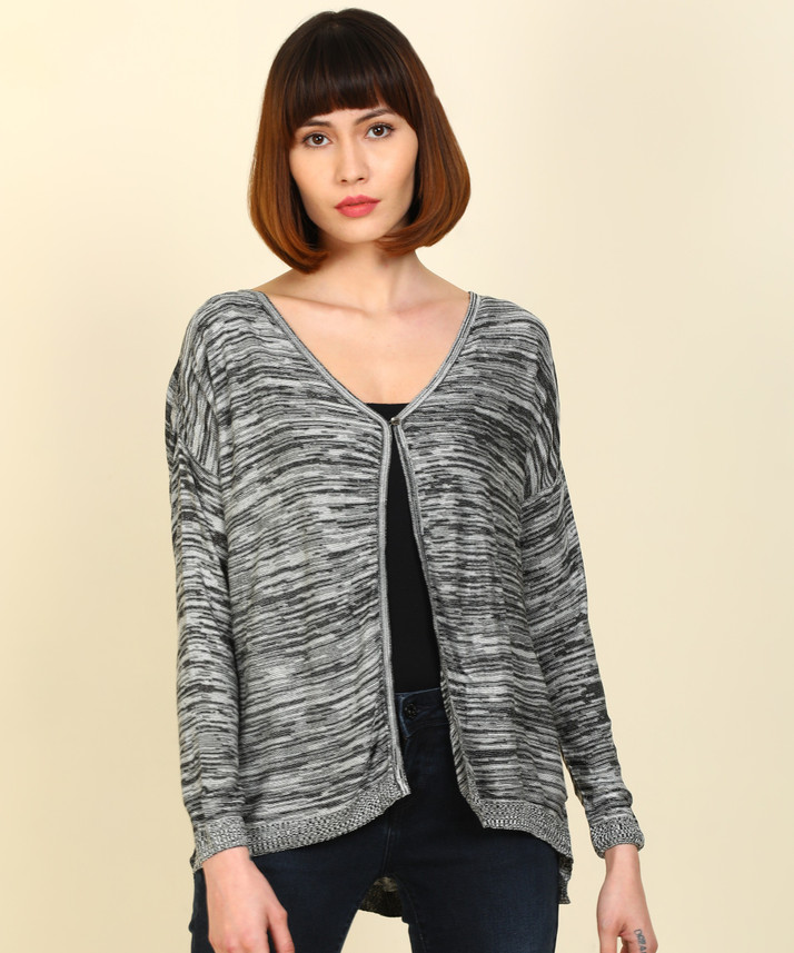 V Neck Casual Women Grey Sweater 