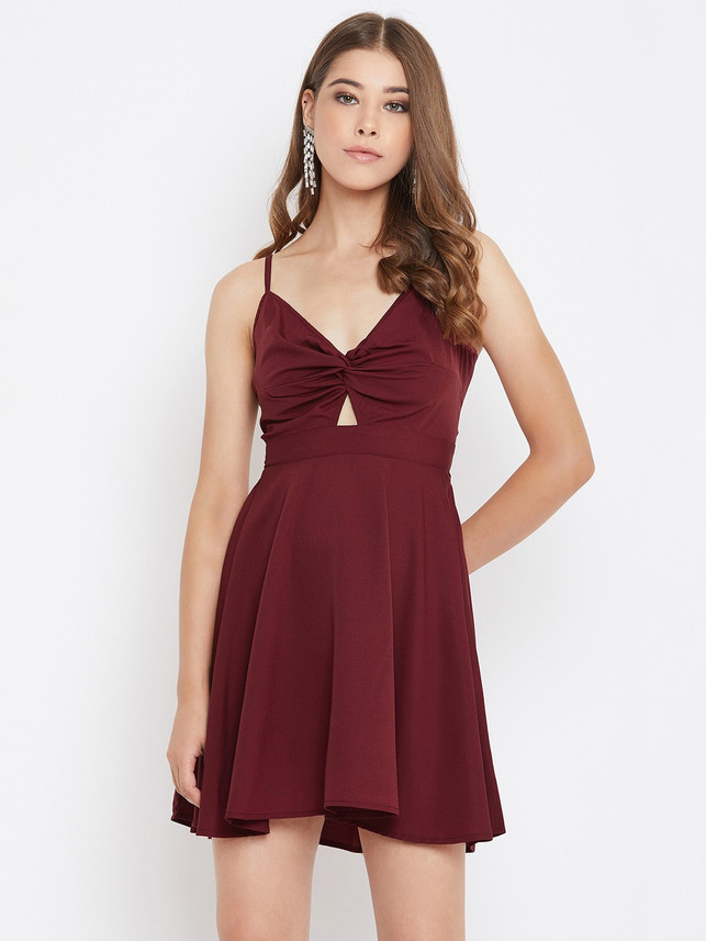 Berrylush Women A-line Maroon Dress 