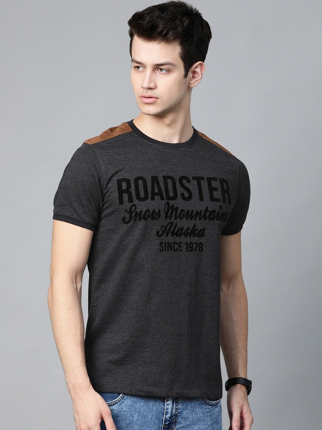 Roadster Typography Men Round Neck Grey 