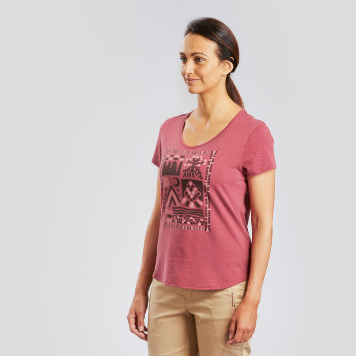 QUECHUA Printed Women Round Neck Pink T 