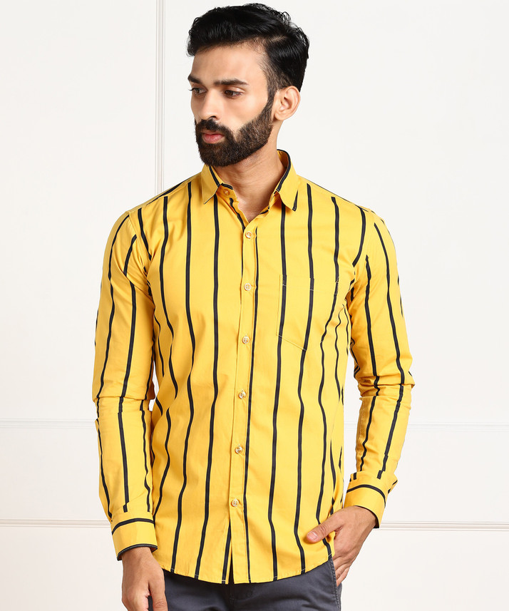 Men Striped Casual Yellow Shirt 