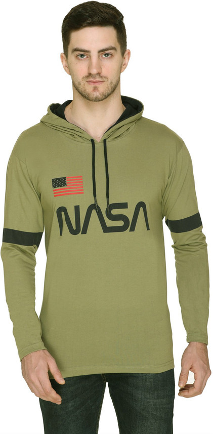 Buy HVBK Printed Men Hooded Neck Green 