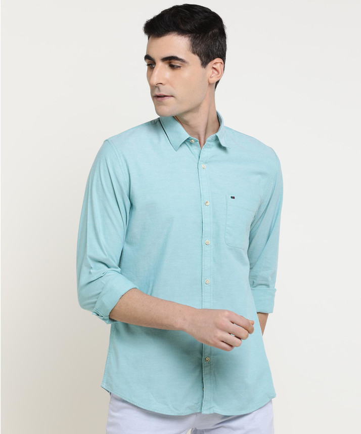 peter england men solid casual blue shirt