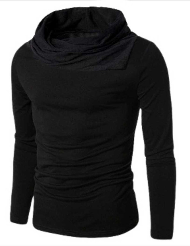 Solid Men Turtle Neck Black T-Shirt 