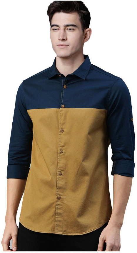 Whipcord Men Color Block Casual Dark 
