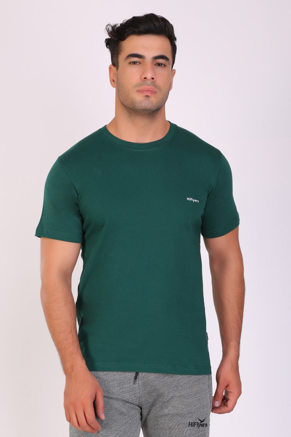 Buy Hiflyers Solid Men Round Neck Green 