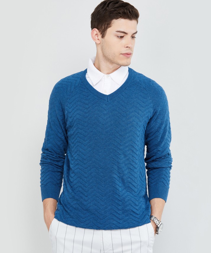 v neck blue sweater