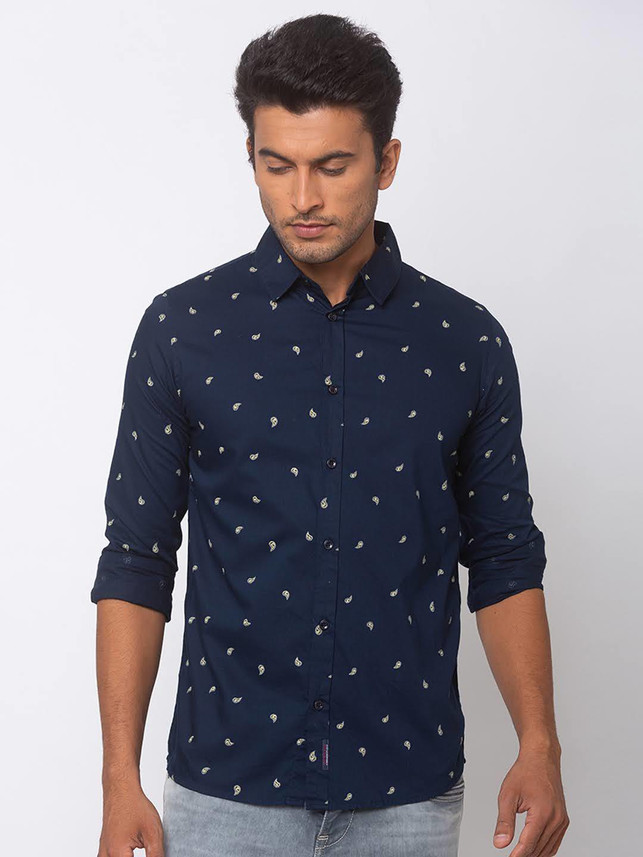 Spykar Men Printed Casual Blue Shirt 