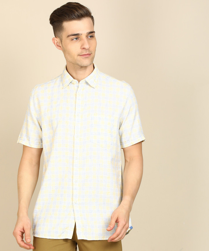 PARX Men Checkered Casual Yellow Shirt 