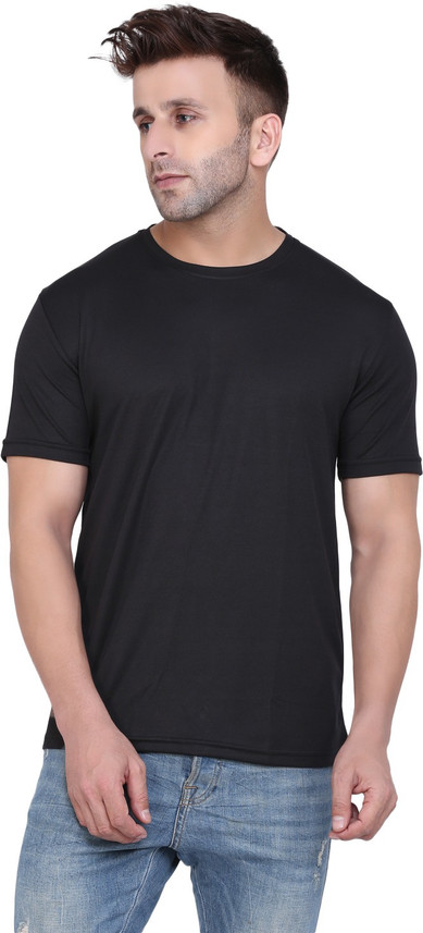 INKKR Solid Men Round Neck Black T 
