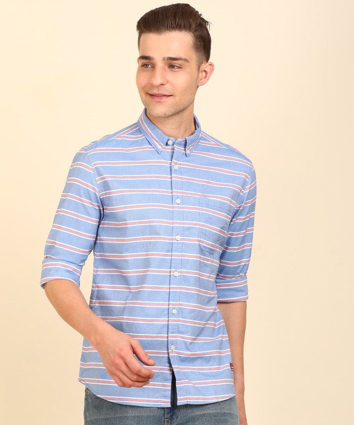 FLYING MACHINE Men Striped Casual Blue 