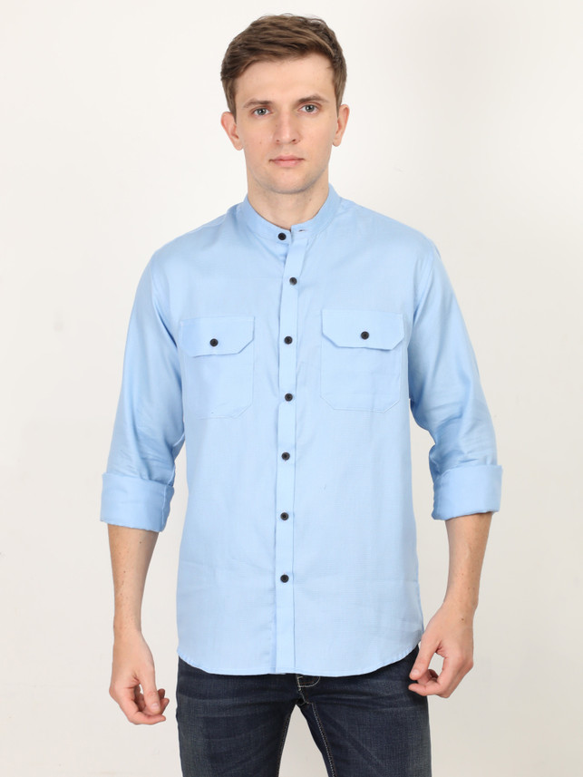 Men Solid Casual Light Blue Shirt 