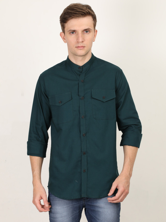 Men Solid Casual Dark Green Shirt 