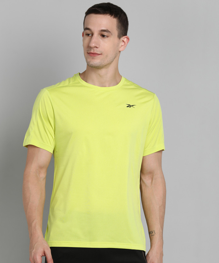 REEBOK Solid Men Round Neck Green T 