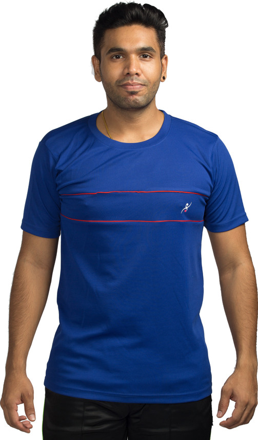 ESTRO Solid Men Round Neck Blue T-Shirt 