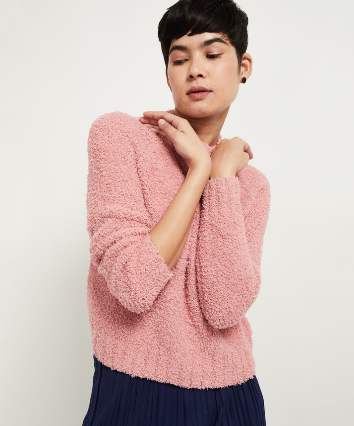 MAX Solid Casual Women Pink Sweater 