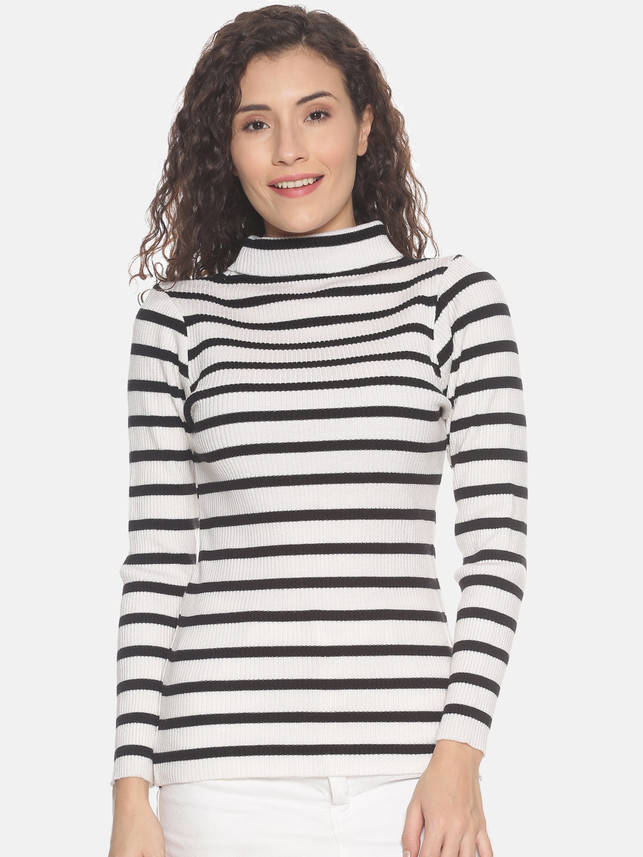 BEVERLY BLUES Striped High Neck Casual 