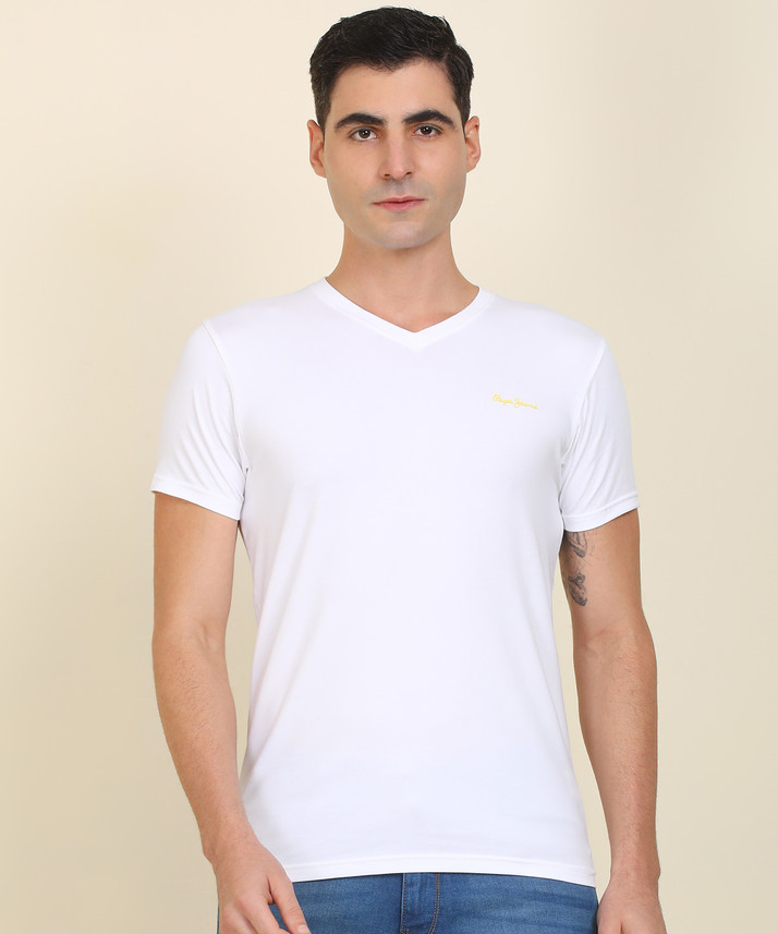 Pepe Jeans Solid Men V Neck White T 
